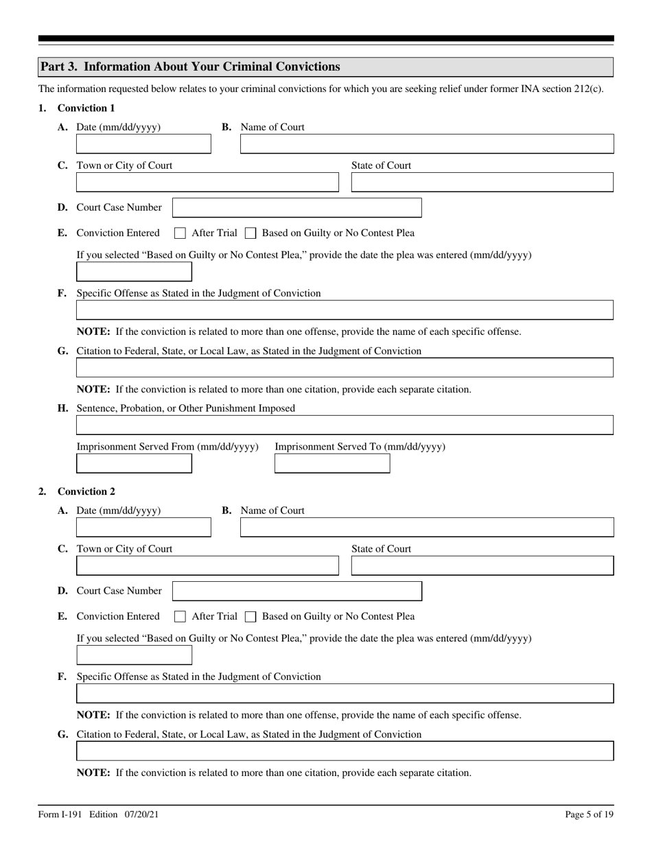 USCIS Form I-191 Application for Relief Under Former Section 212(C) of the Immigration and Nationality Act (Ina), Page 5
