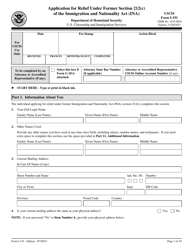 USCIS Form I-191 &quot;Application for Relief Under Former Section 212(C) of the Immigration and Nationality Act (Ina)&quot;