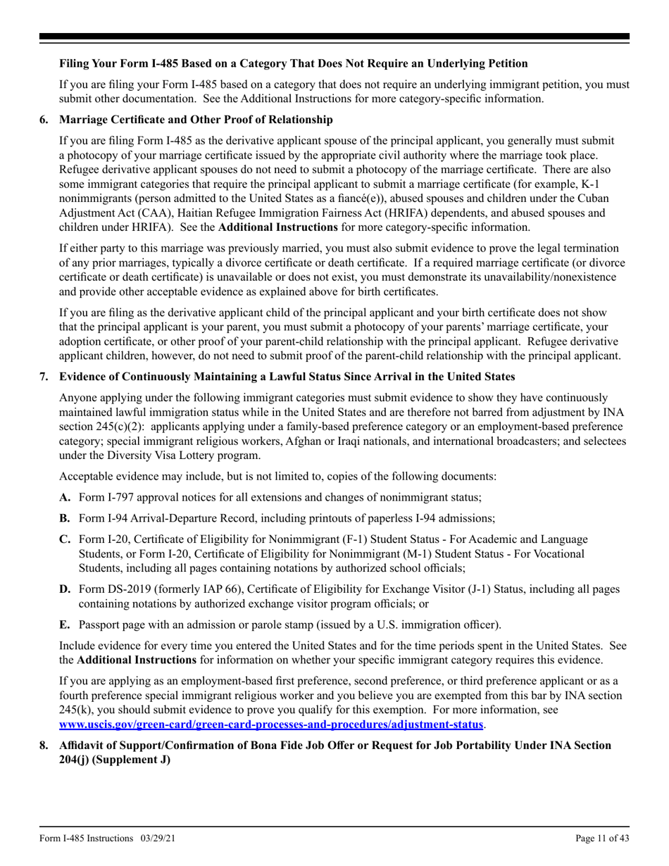Instructions for USCIS Form I-485 Application to Register Permanent Residence or Adjust Status, Page 11