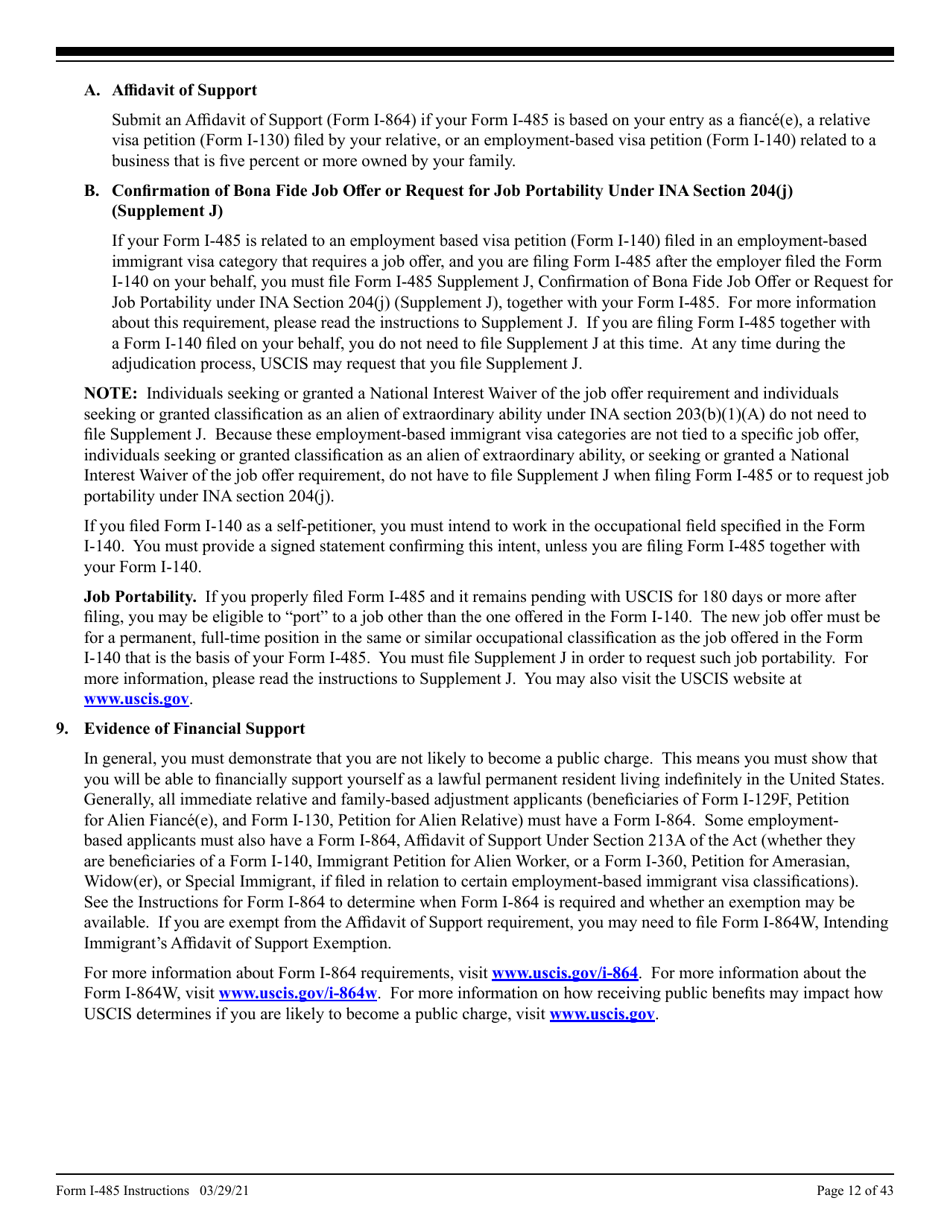Instructions for USCIS Form I-485 Application to Register Permanent Residence or Adjust Status, Page 12