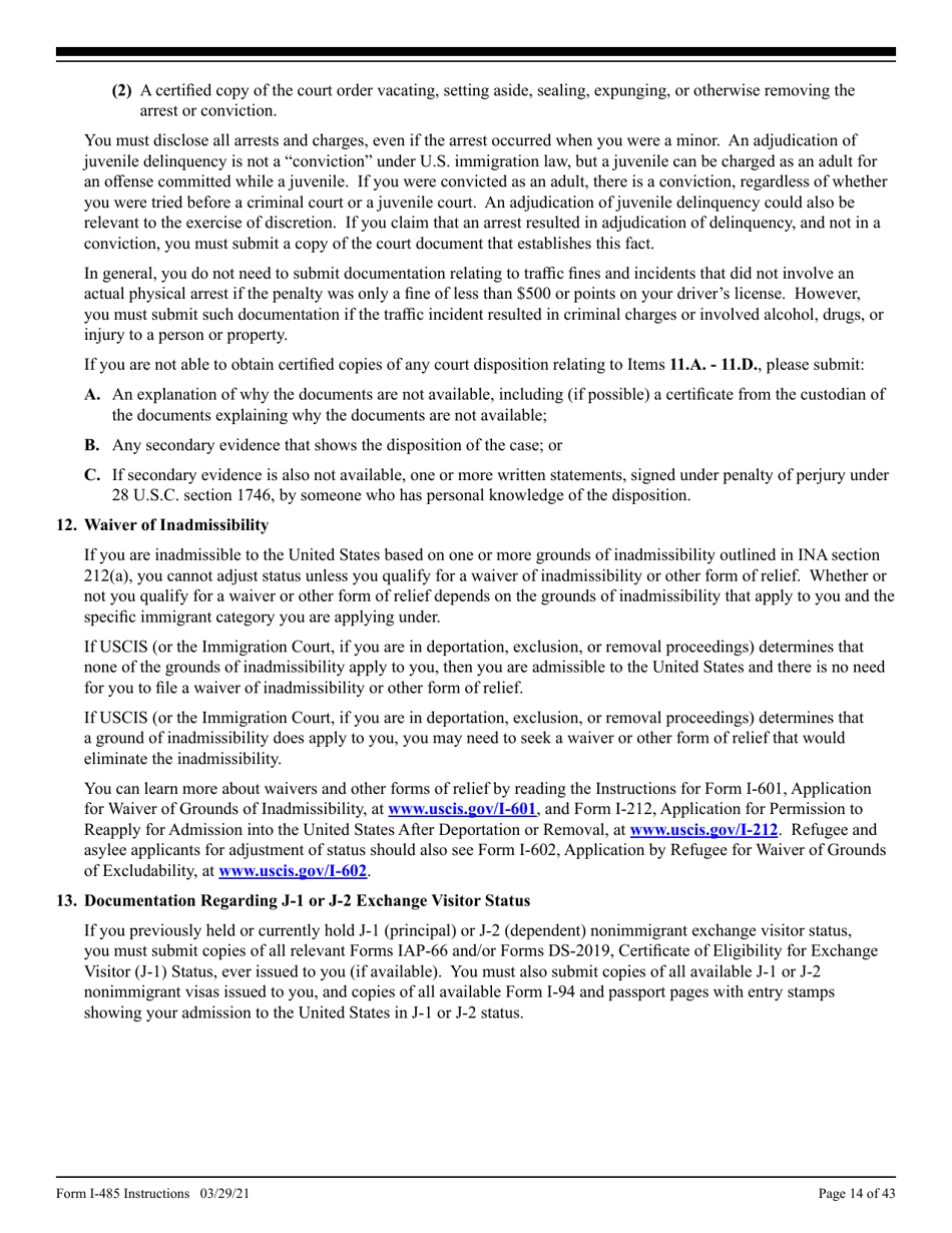 Instructions for USCIS Form I-485 Application to Register Permanent Residence or Adjust Status, Page 14