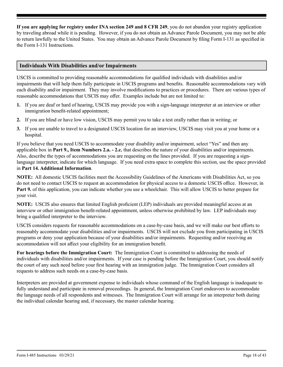 Instructions for USCIS Form I-485 Application to Register Permanent Residence or Adjust Status, Page 18
