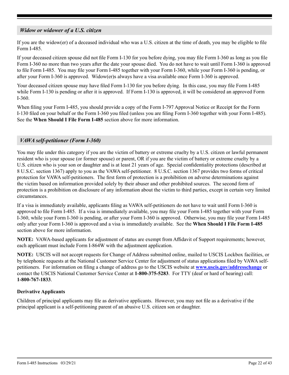 Instructions for USCIS Form I-485 Application to Register Permanent Residence or Adjust Status, Page 22