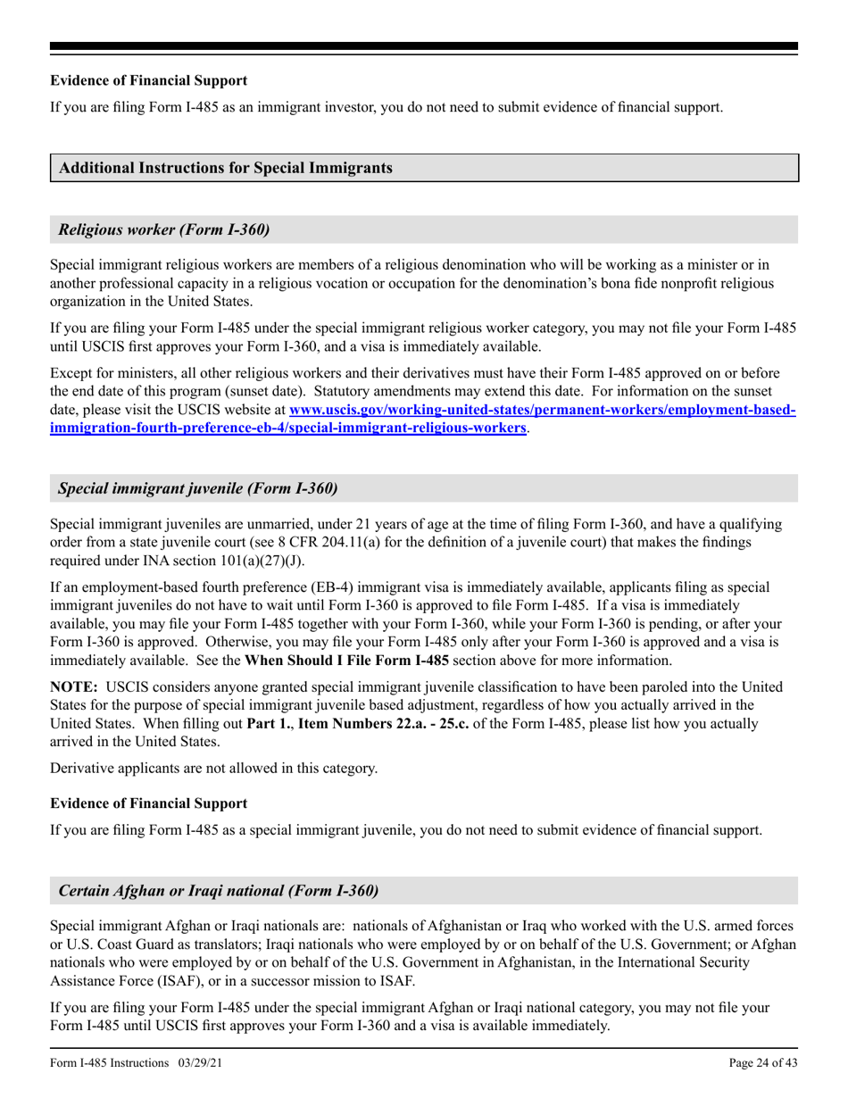 Instructions for USCIS Form I-485 Application to Register Permanent Residence or Adjust Status, Page 24