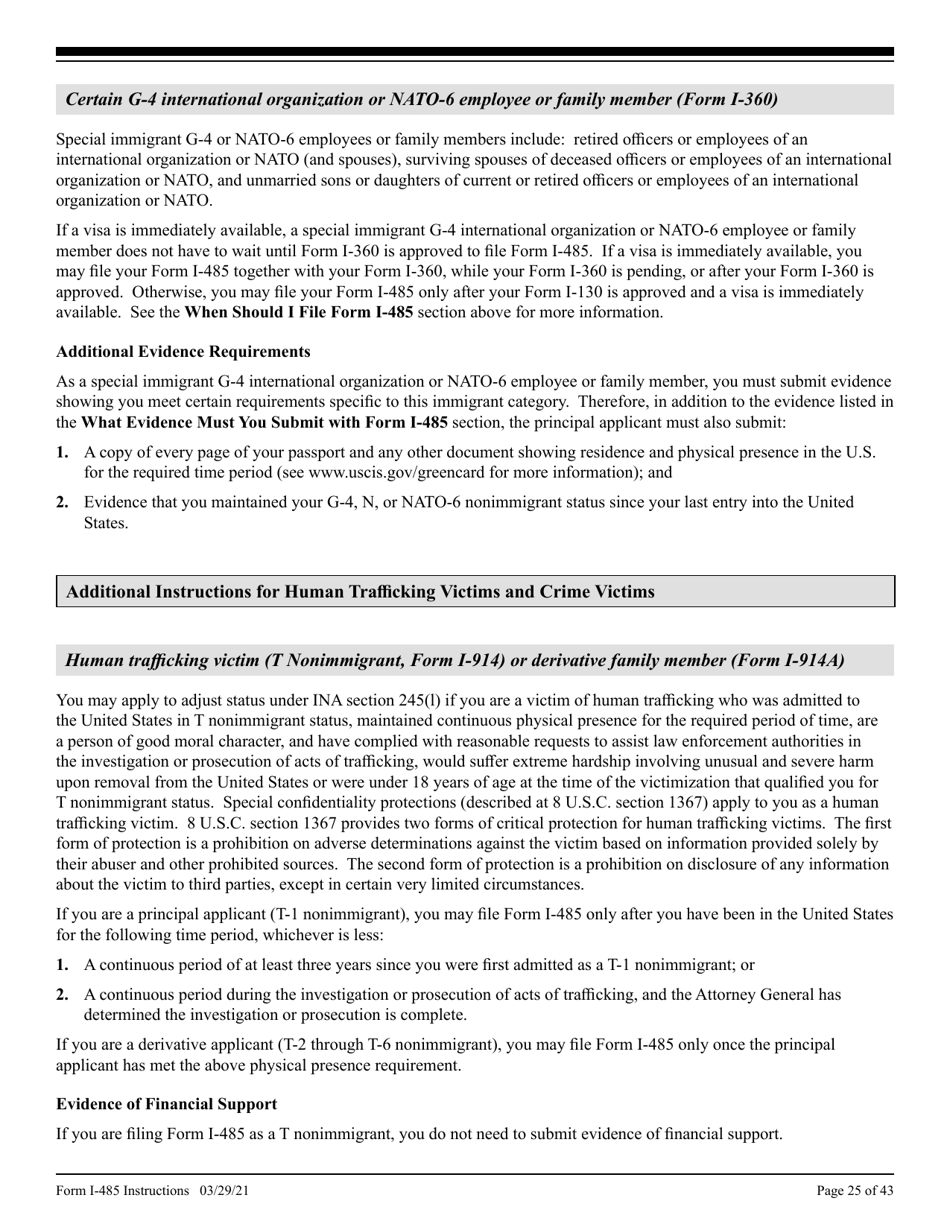 Instructions for USCIS Form I-485 Application to Register Permanent Residence or Adjust Status, Page 25