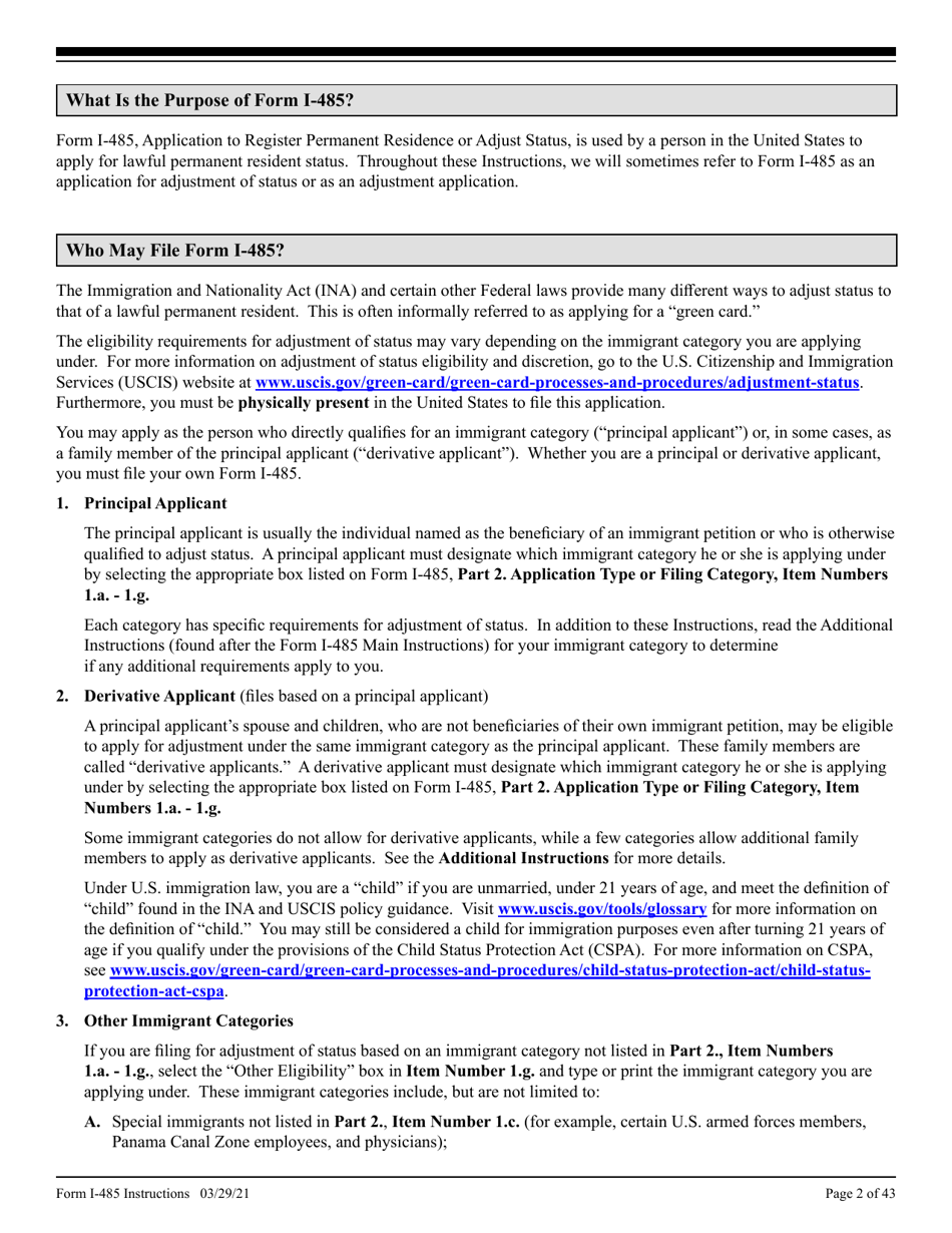 Instructions for USCIS Form I-485 Application to Register Permanent Residence or Adjust Status, Page 2