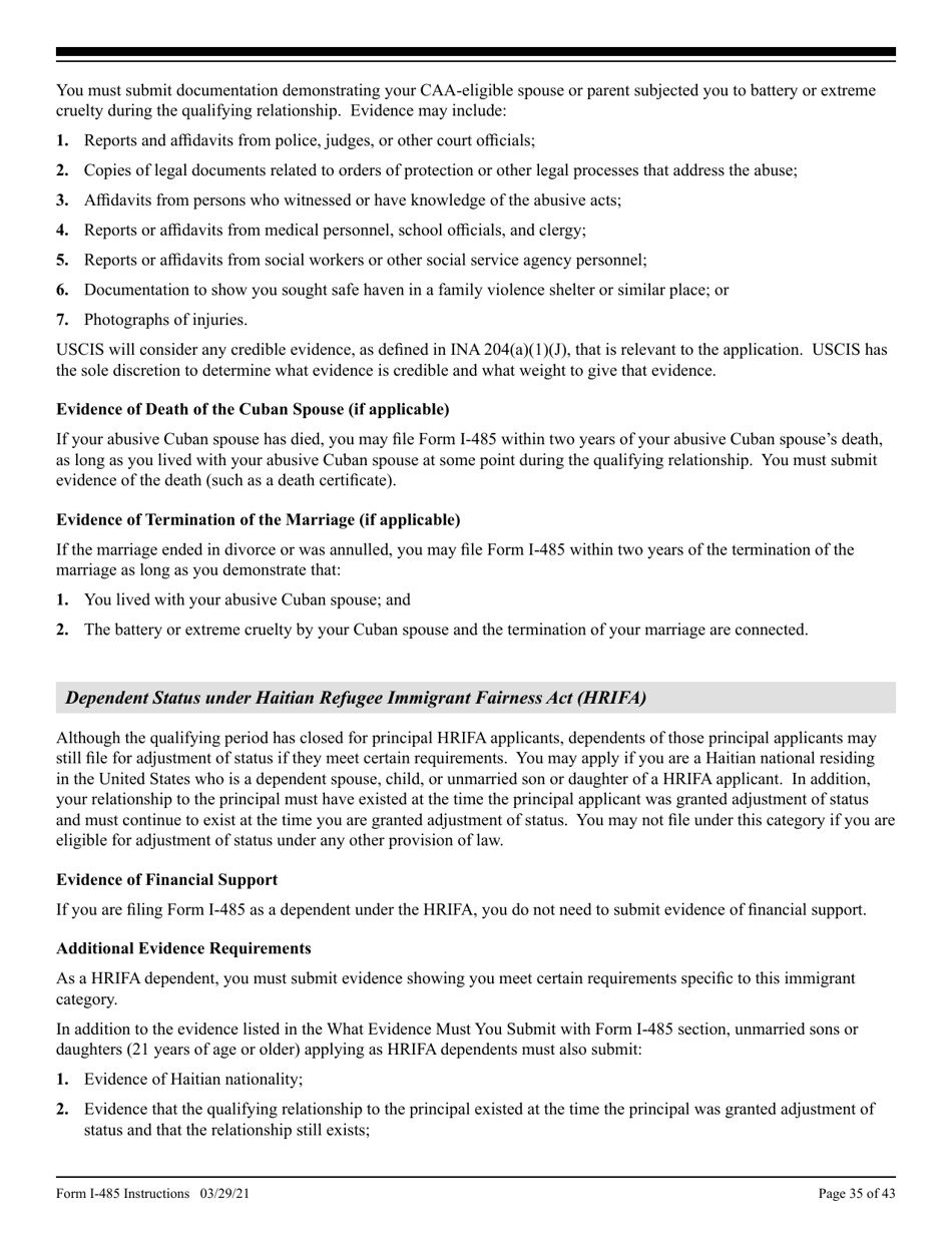 Instructions for USCIS Form I-485 Application to Register Permanent Residence or Adjust Status, Page 35