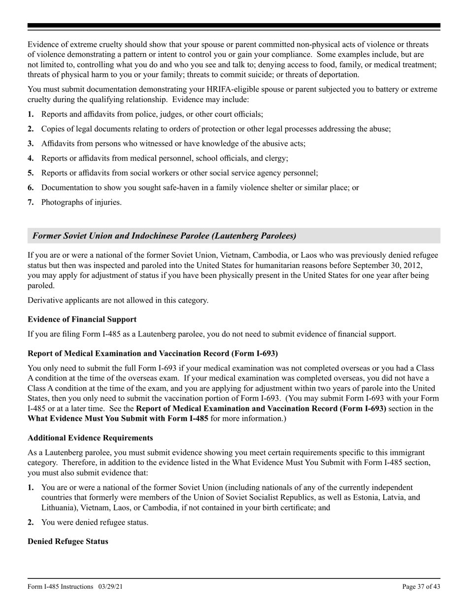Instructions for USCIS Form I-485 Application to Register Permanent Residence or Adjust Status, Page 37