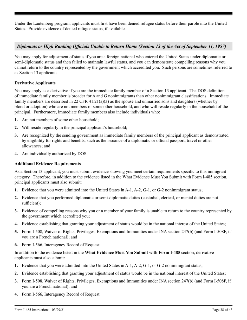 Instructions for USCIS Form I-485 Application to Register Permanent Residence or Adjust Status, Page 38