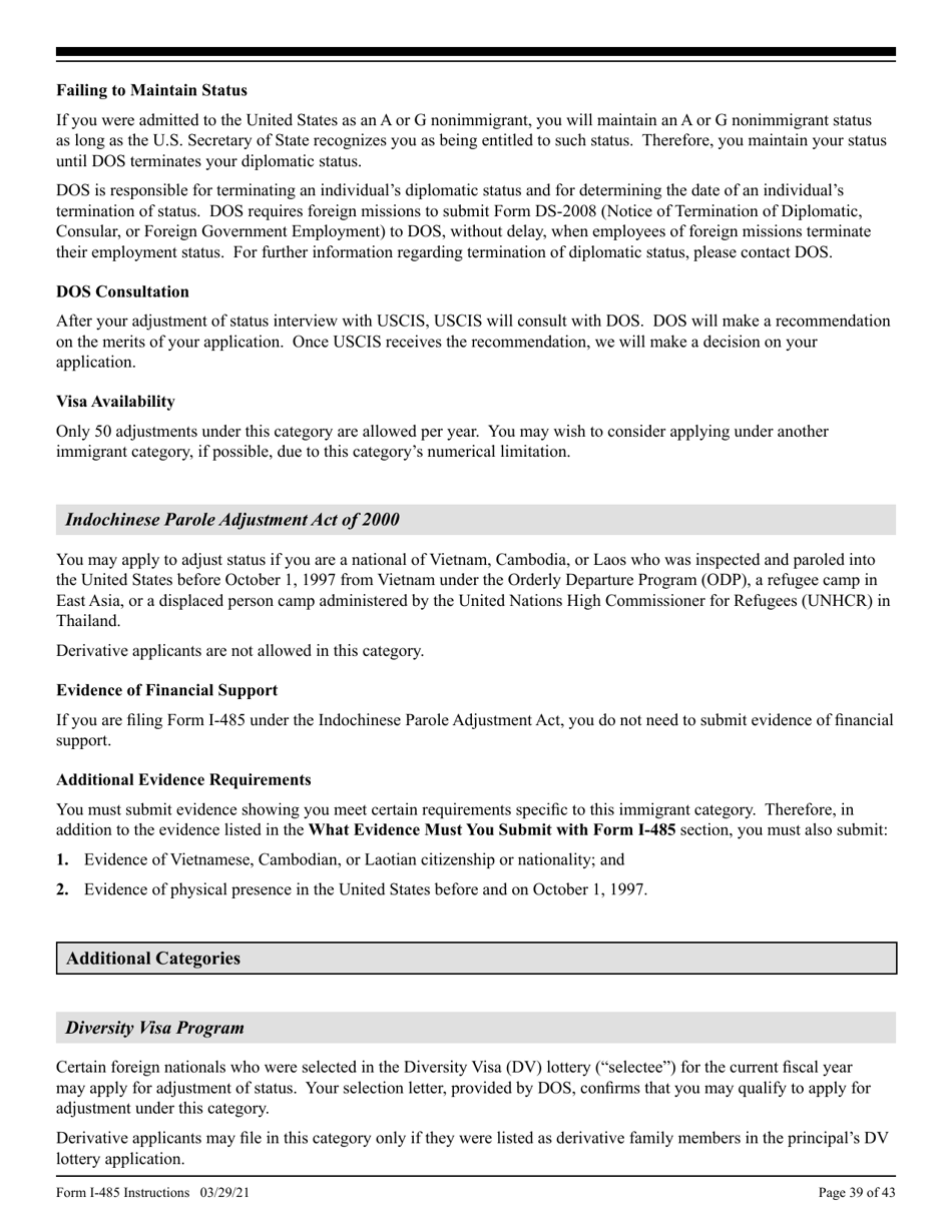 Instructions for USCIS Form I-485 Application to Register Permanent Residence or Adjust Status, Page 39