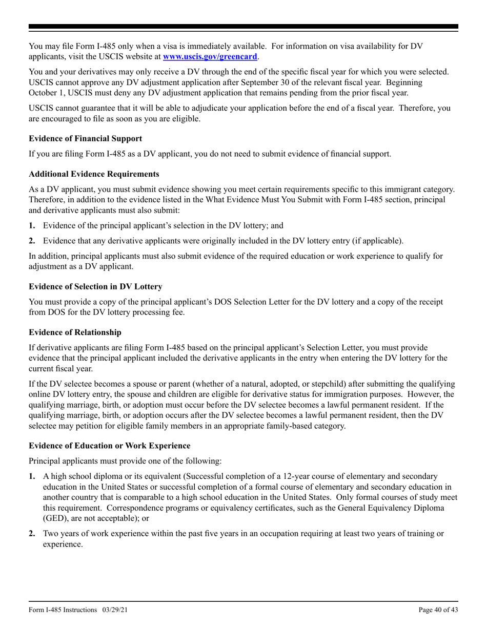 Instructions for USCIS Form I-485 Application to Register Permanent Residence or Adjust Status, Page 40