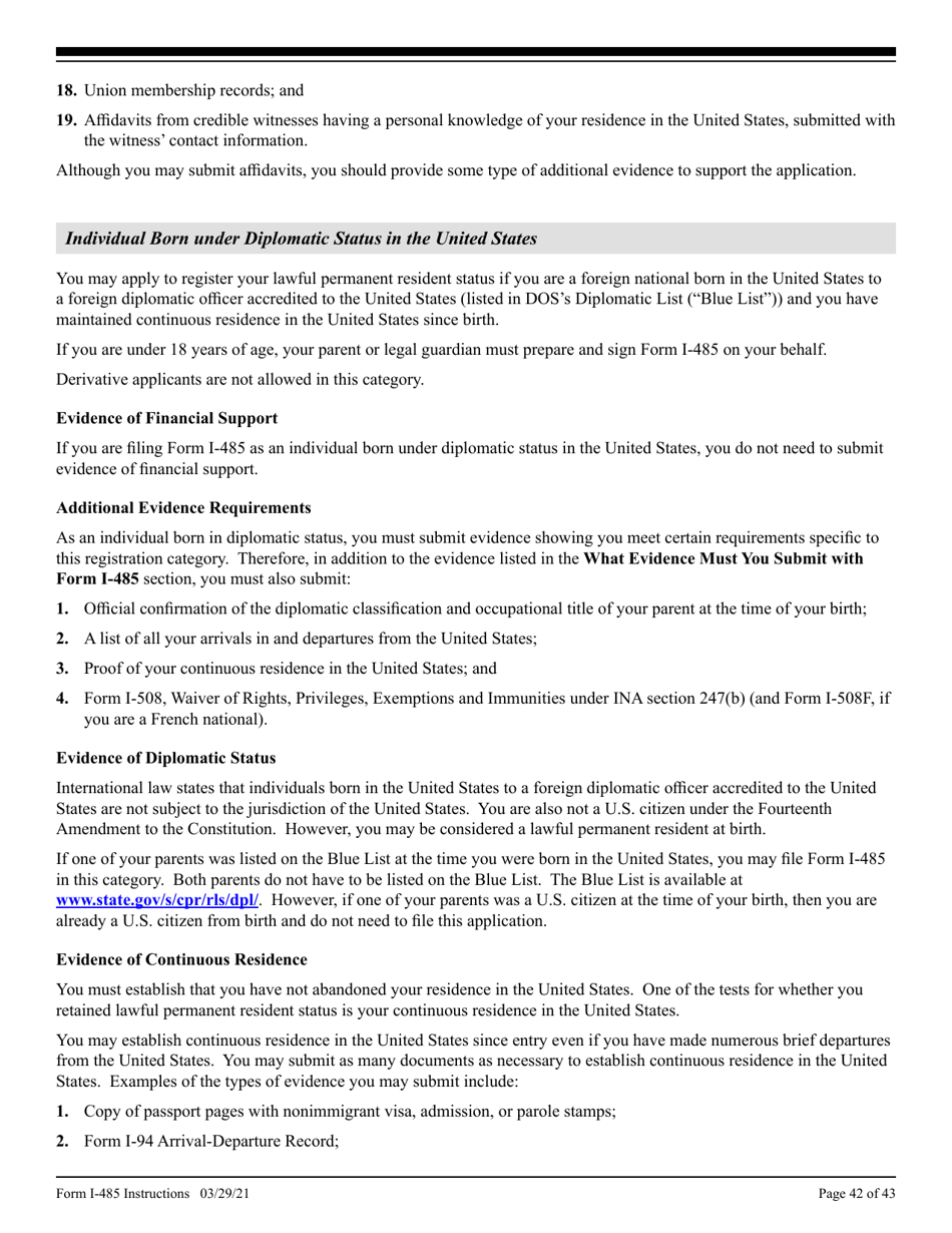 Instructions for USCIS Form I-485 Application to Register Permanent Residence or Adjust Status, Page 42
