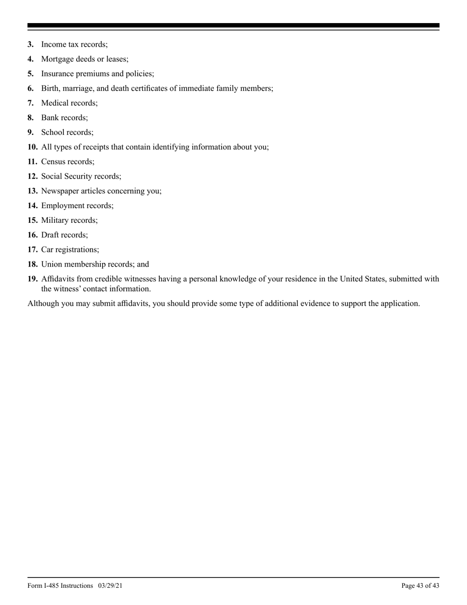 Instructions for USCIS Form I-485 Application to Register Permanent Residence or Adjust Status, Page 43