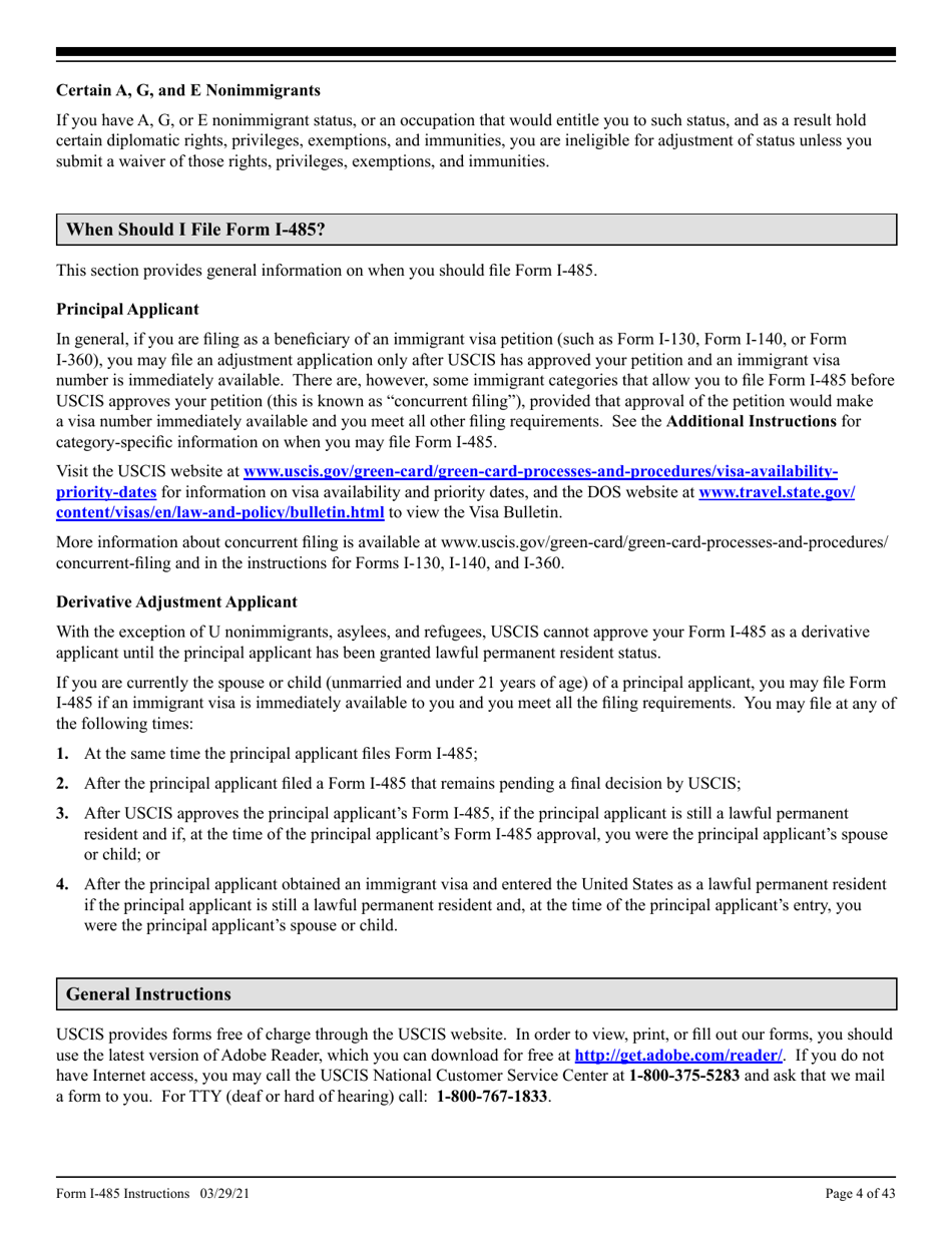 Instructions for USCIS Form I-485 Application to Register Permanent Residence or Adjust Status, Page 4