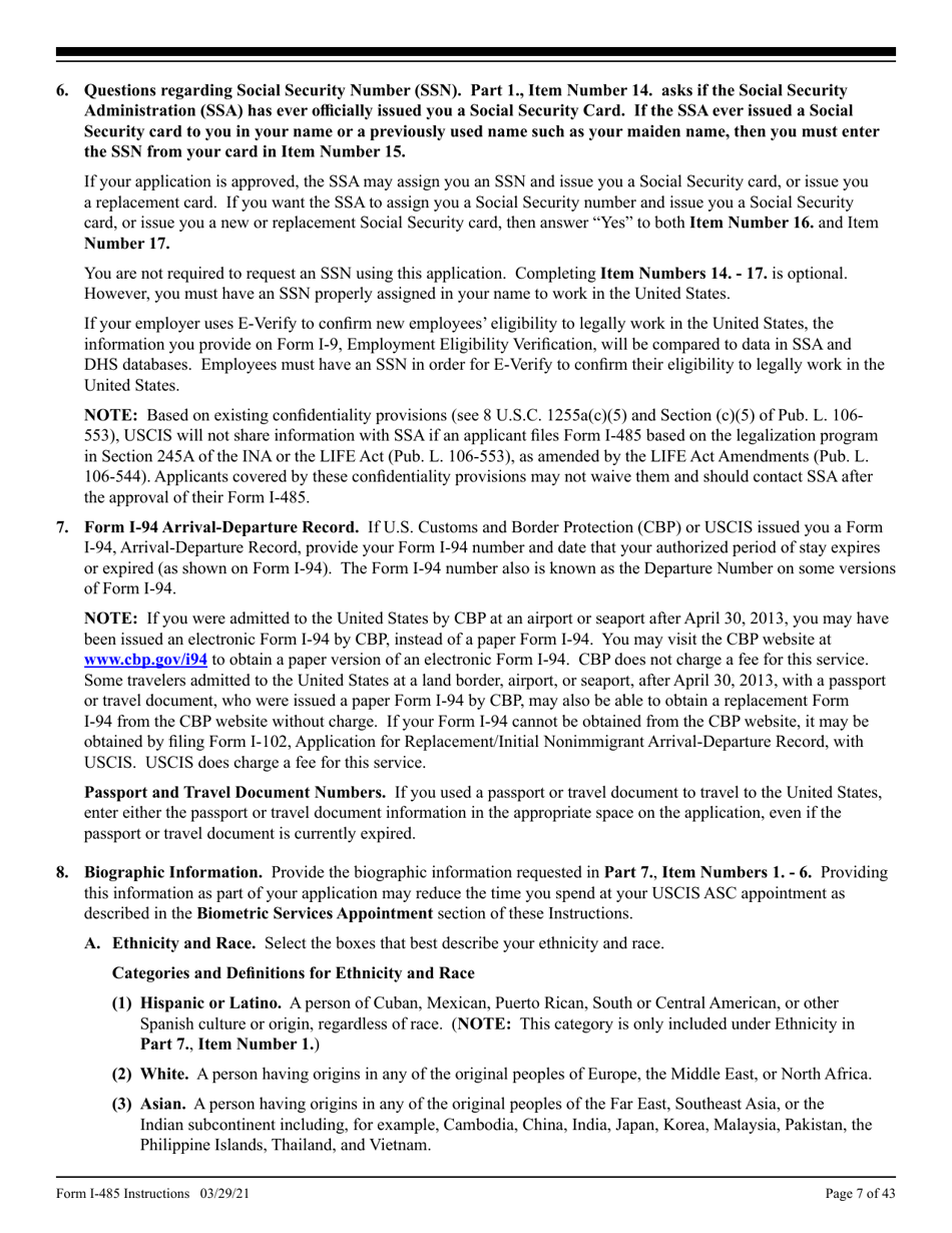 Instructions for USCIS Form I-485 Application to Register Permanent Residence or Adjust Status, Page 7