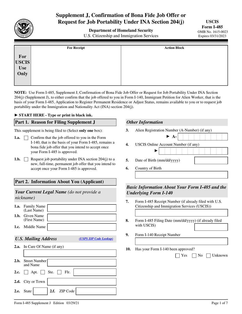 Uscis Form I 485 Supplement J Download Fillable Pdf Or Fill Online Confirmation Of Bona Fide Job 5010