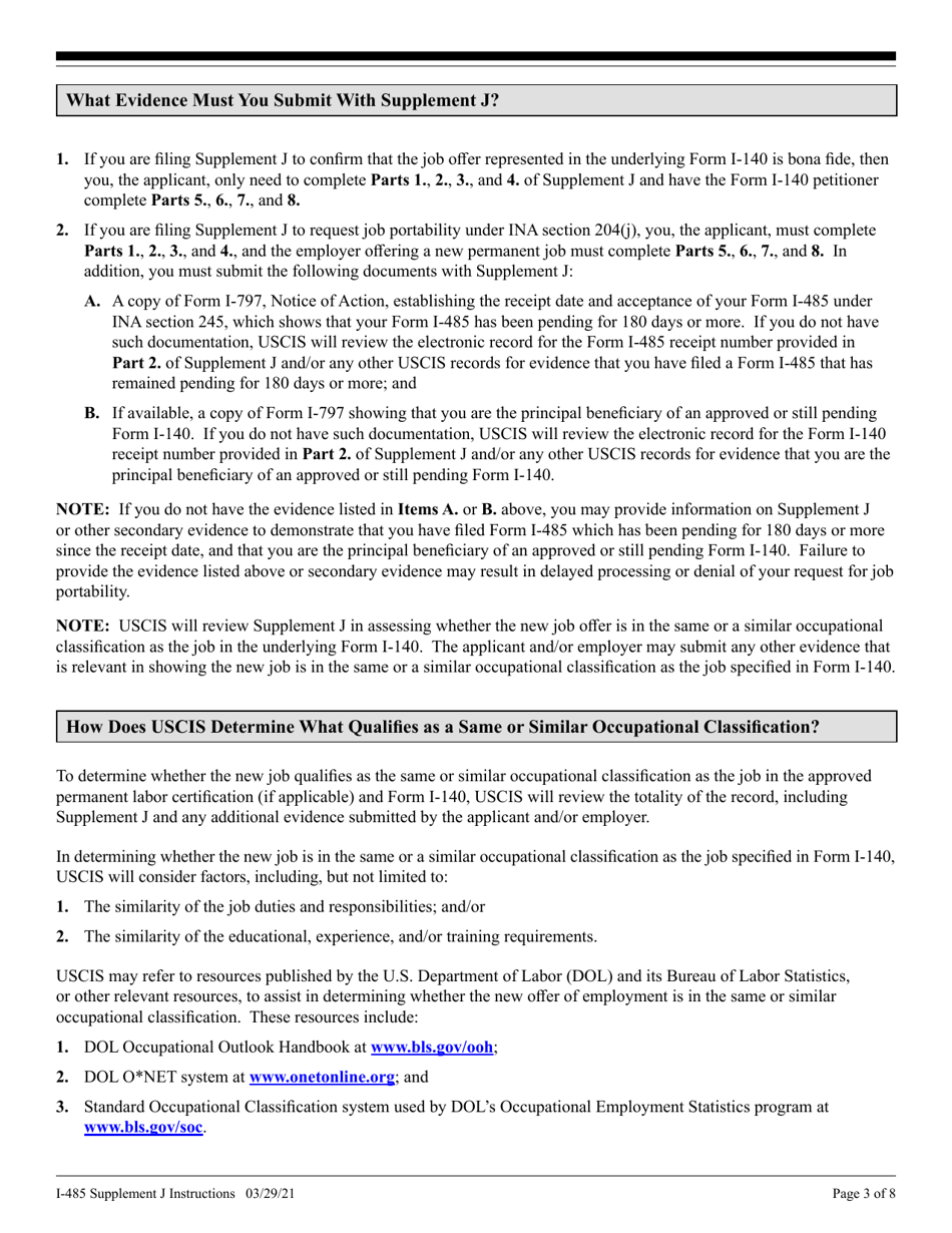 Instructions for USCIS Form I-485 Supplement J Confirmation of Bona Fide Job Offer or Request for Job Portability Under Ina Section 204(J), Page 3
