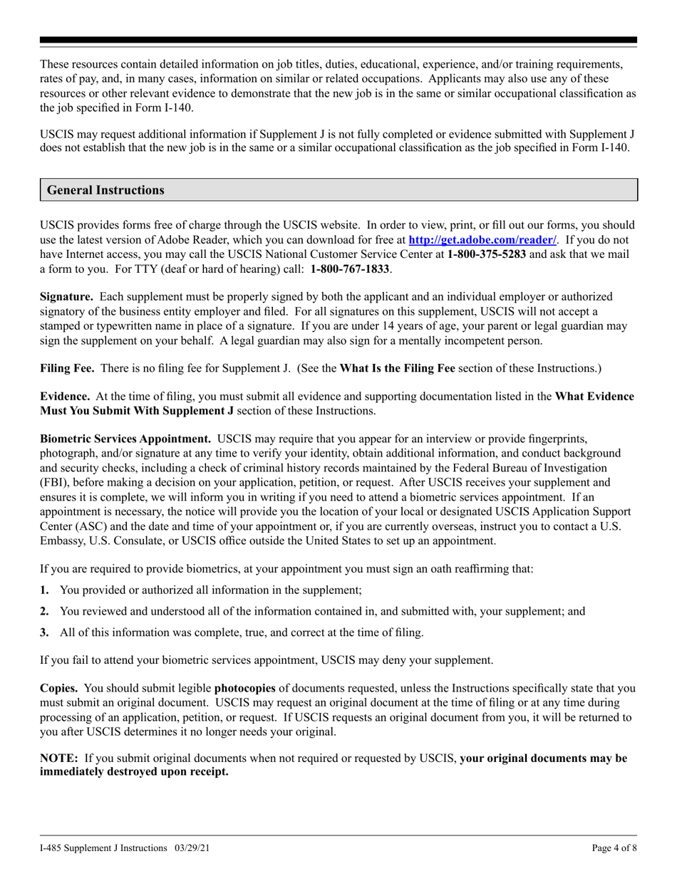 Instructions for USCIS Form I-485 Supplement J Confirmation of Bona Fide Job Offer or Request for Job Portability Under Ina Section 204(J), Page 4