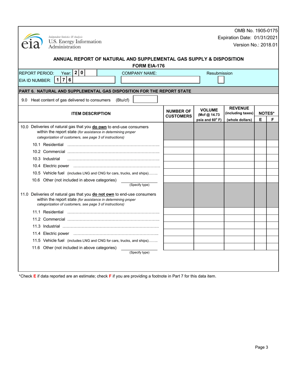 Form EIA-176 Annual Report of Natural and Supplemental Gas Supply and Disposition, Page 3