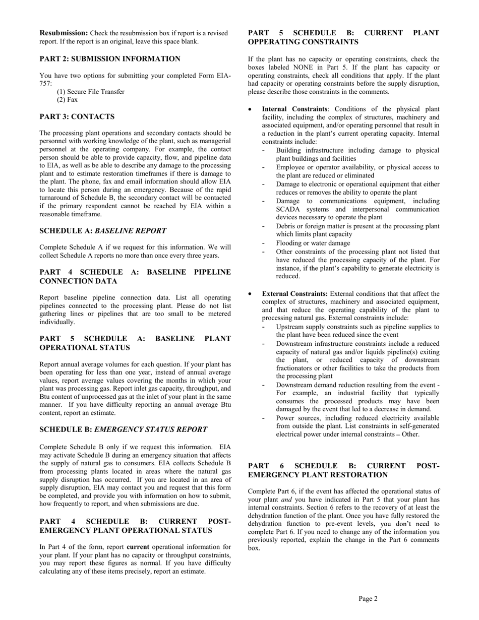 Instructions for Form EIA-757 Schedule A, B Natural Gas Processing Plant Survey, Page 2