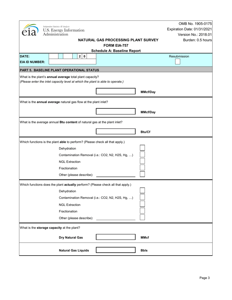 Form EIA-757 Schedule A Natural Gas Processing Plant Survey - Baseline Report, Page 3