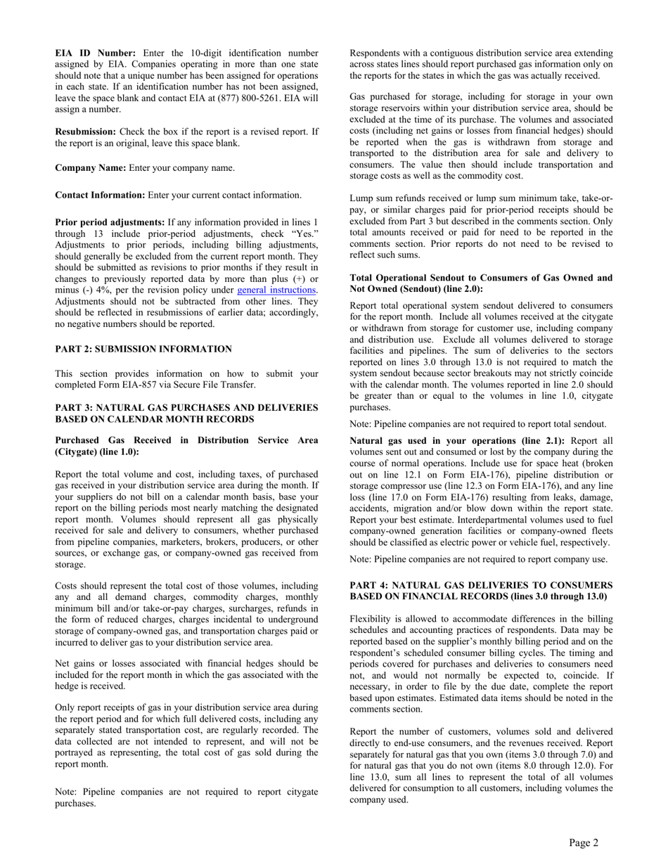 Instructions for Form EIA-857 Monthly Report of Natural Gas Purchases and Deliveries to Consumers, Page 2