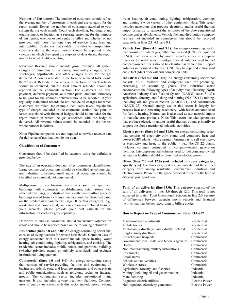 Instructions for Form EIA-857 Monthly Report of Natural Gas Purchases and Deliveries to Consumers, Page 3