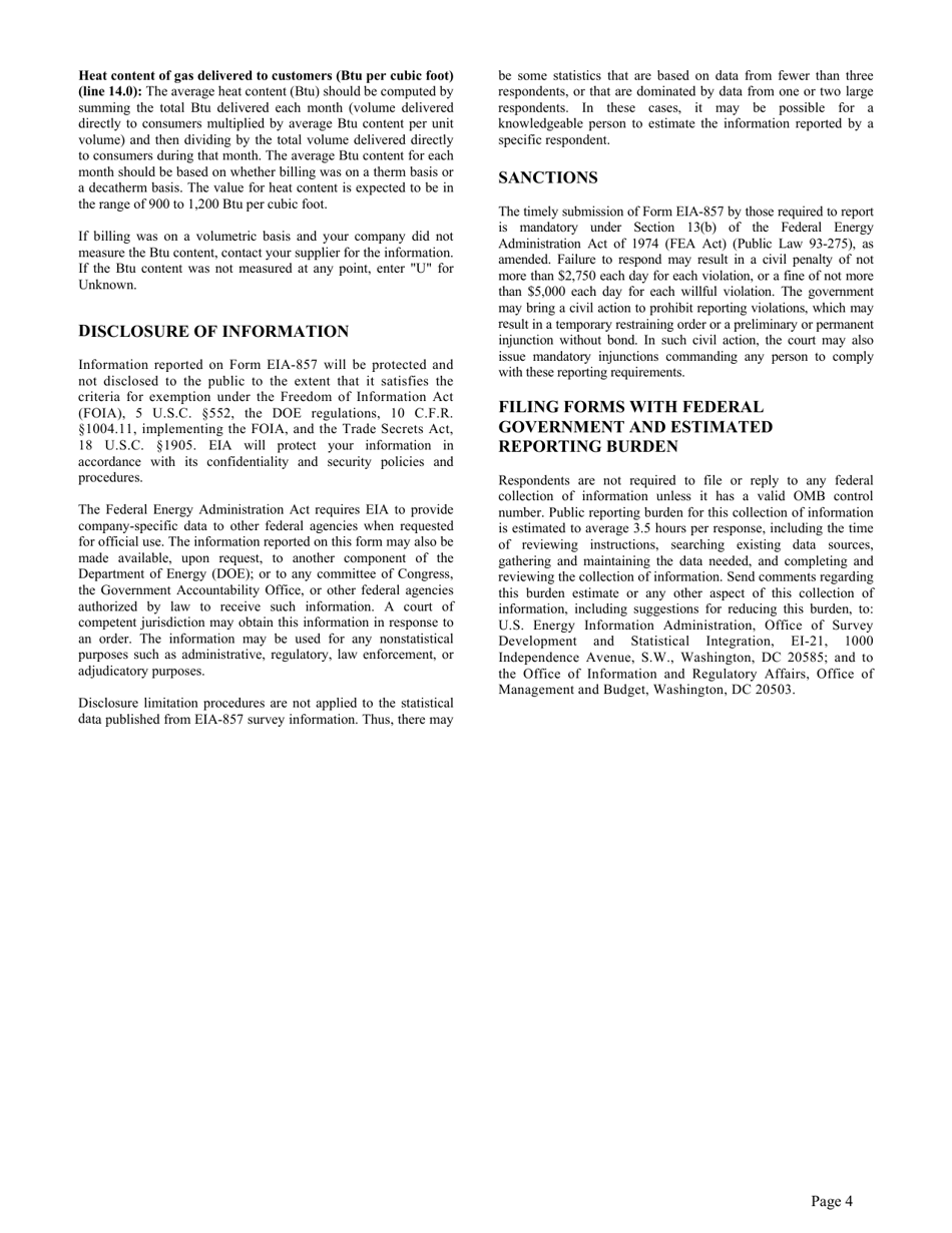 Instructions for Form EIA-857 Monthly Report of Natural Gas Purchases and Deliveries to Consumers, Page 4