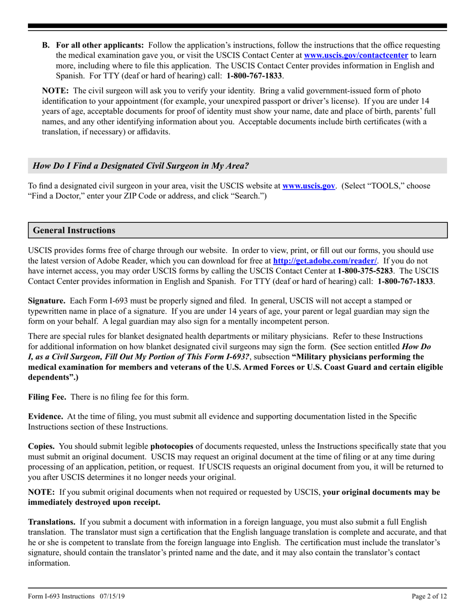 Instructions for USCIS Form I-693 Report of Medical Examination and Vaccination Record, Page 2