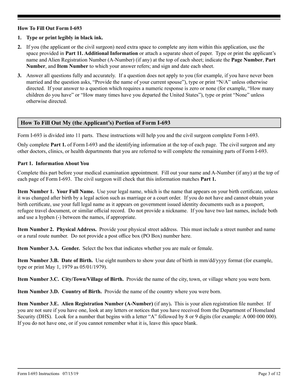 Instructions for USCIS Form I-693 Report of Medical Examination and Vaccination Record, Page 3