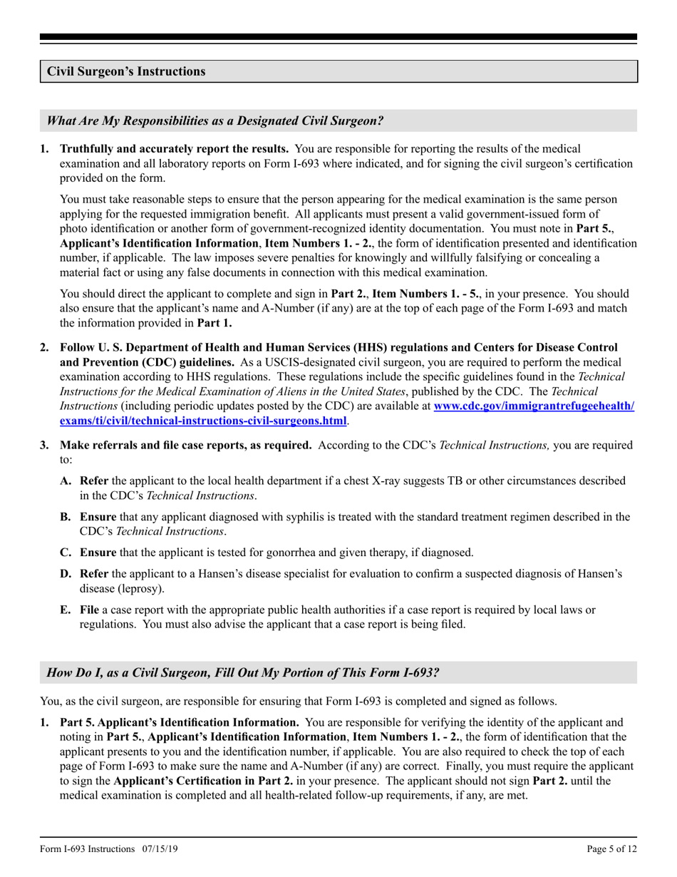 Instructions for USCIS Form I-693 Report of Medical Examination and Vaccination Record, Page 5
