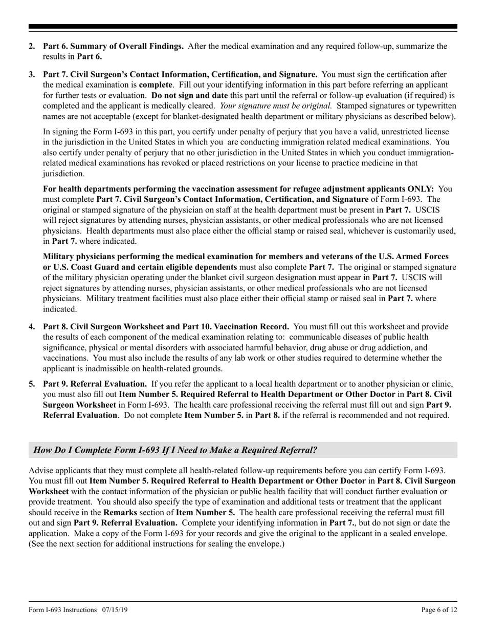Instructions for USCIS Form I-693 Report of Medical Examination and Vaccination Record, Page 6