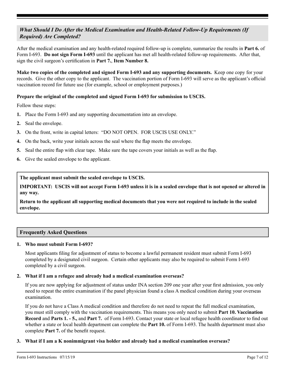 Instructions for USCIS Form I-693 Report of Medical Examination and Vaccination Record, Page 7