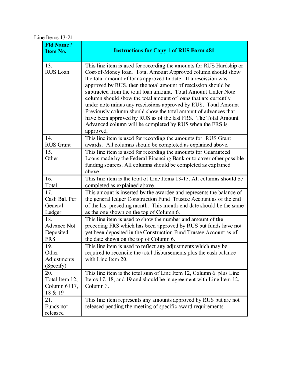 Instructions for RUS Form 481 Financial Requirement Statement, Page 5