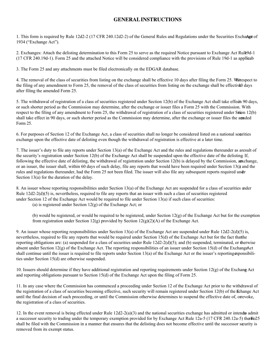 SEC Form 1654 (25) Notification of Removal From Listing and / or Registration Under Section 12(B) of the Securities Exchange Act of 1934, Page 2