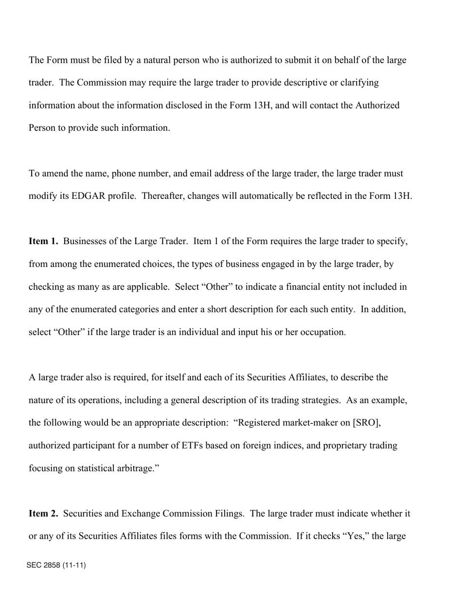 SEC Form 2858 (13H) Large Trader Registration - Information Required of Large Traders Pursuant to Section 13(H) of the Securities Exchange Act of 1934 and Rules Thereunder, Page 10
