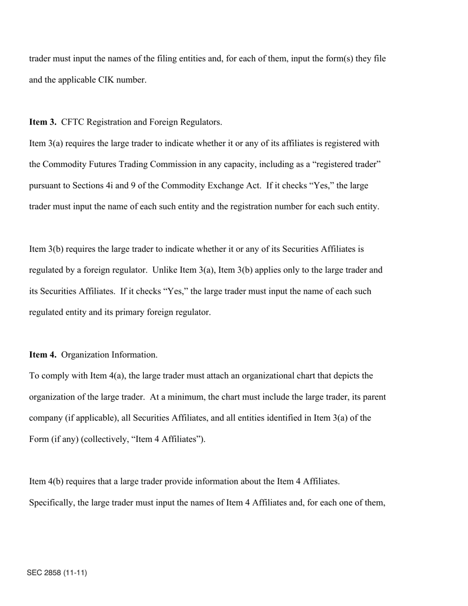 SEC Form 2858 (13H) Large Trader Registration - Information Required of Large Traders Pursuant to Section 13(H) of the Securities Exchange Act of 1934 and Rules Thereunder, Page 11