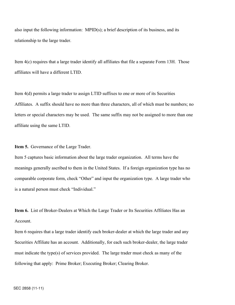 SEC Form 2858 (13H) Large Trader Registration - Information Required of Large Traders Pursuant to Section 13(H) of the Securities Exchange Act of 1934 and Rules Thereunder, Page 12