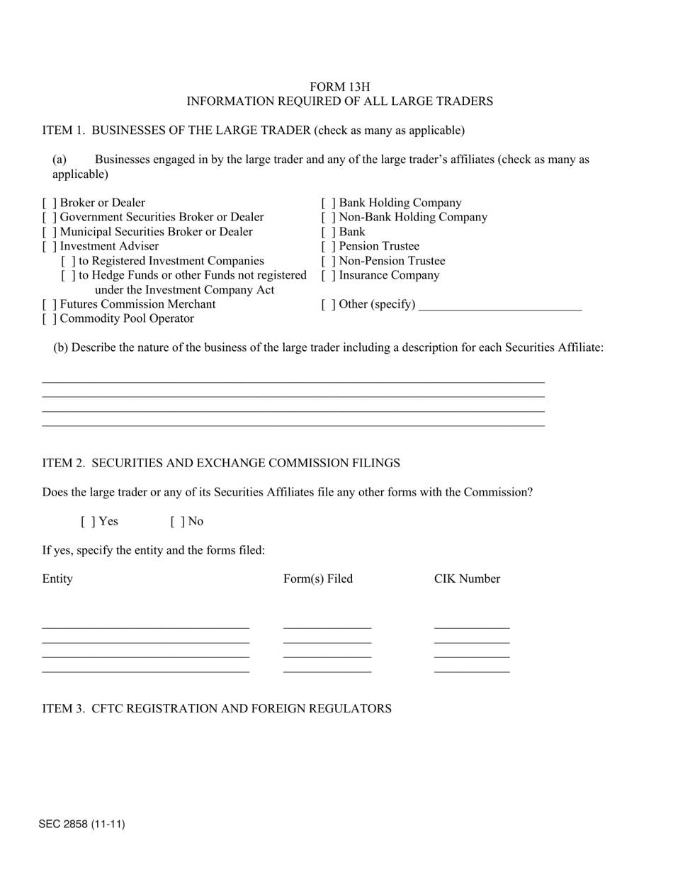 SEC Form 2858 (13H) Large Trader Registration - Information Required of Large Traders Pursuant to Section 13(H) of the Securities Exchange Act of 1934 and Rules Thereunder, Page 3