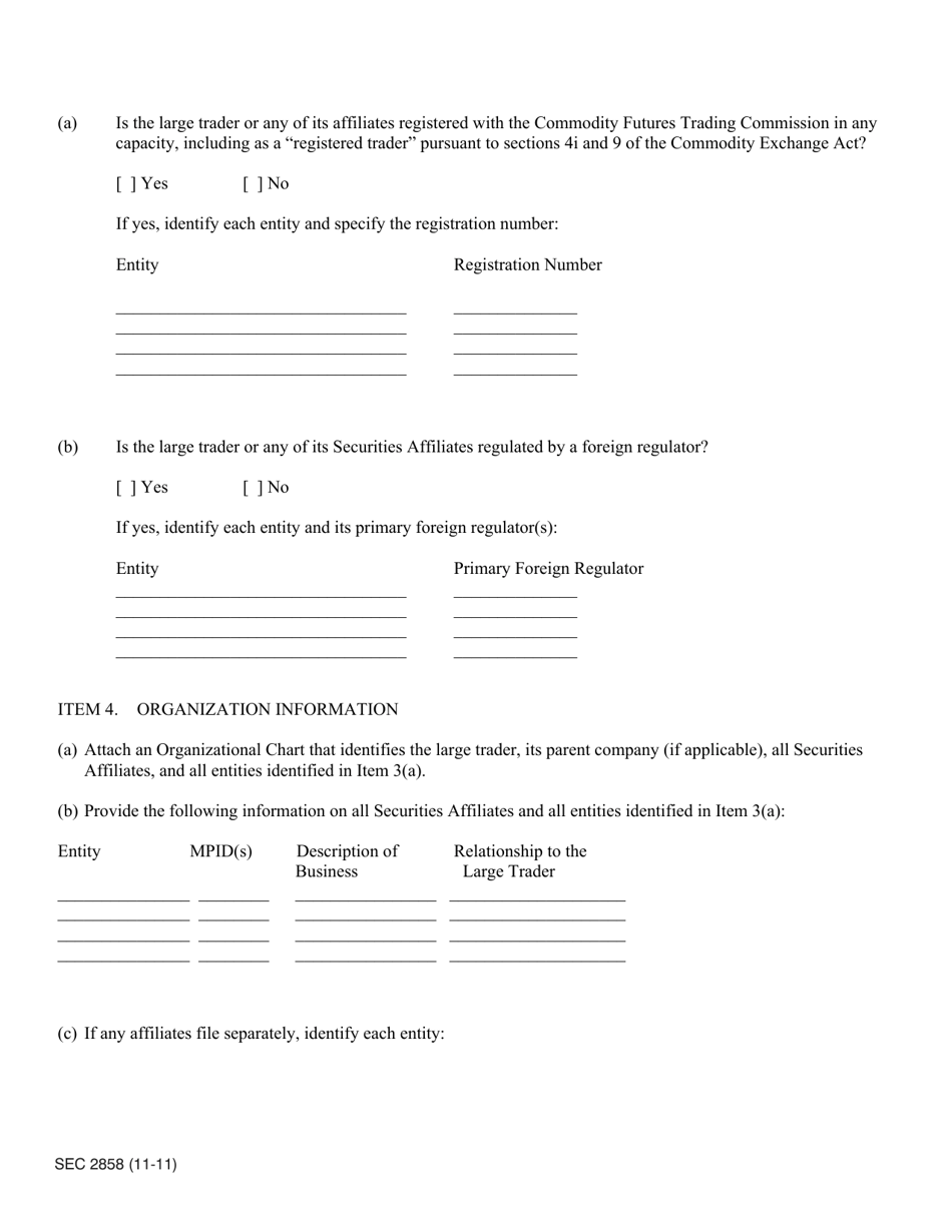 SEC Form 2858 (13H) Large Trader Registration - Information Required of Large Traders Pursuant to Section 13(H) of the Securities Exchange Act of 1934 and Rules Thereunder, Page 4