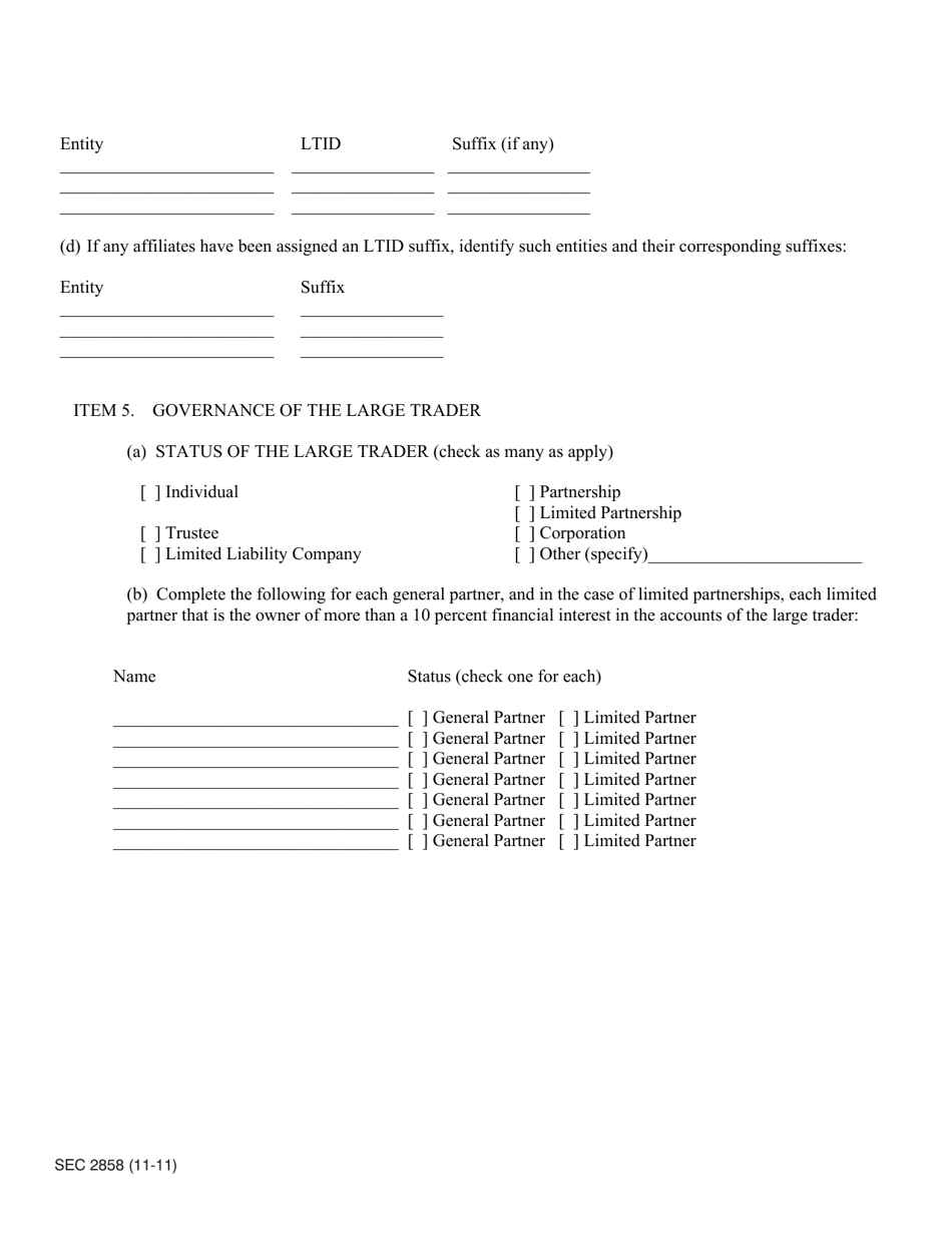 SEC Form 2858 (13H) Large Trader Registration - Information Required of Large Traders Pursuant to Section 13(H) of the Securities Exchange Act of 1934 and Rules Thereunder, Page 5