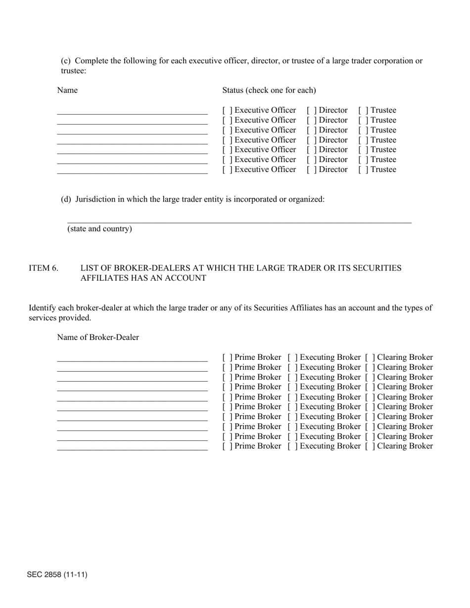 SEC Form 2858 (13H) Large Trader Registration - Information Required of Large Traders Pursuant to Section 13(H) of the Securities Exchange Act of 1934 and Rules Thereunder, Page 6