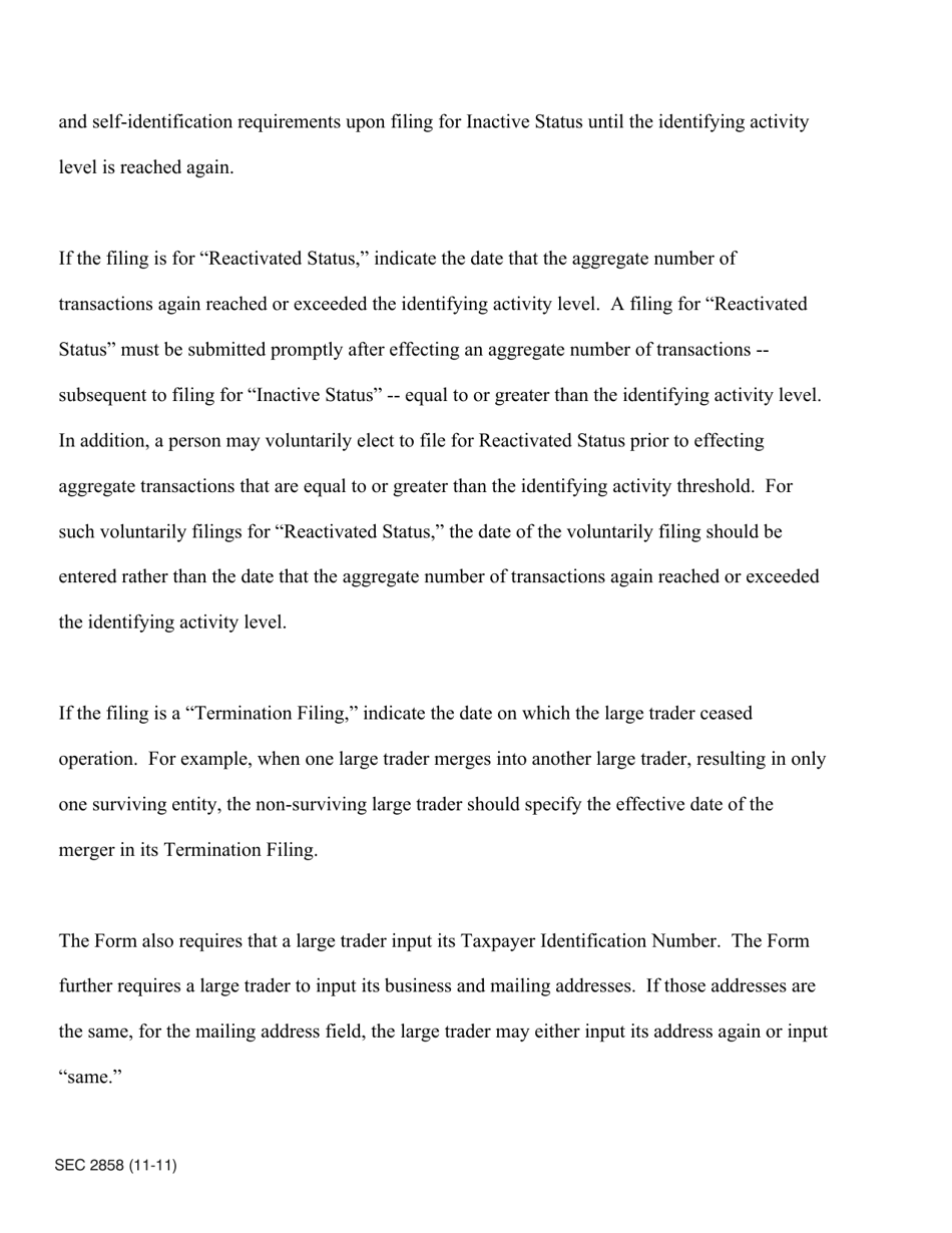 SEC Form 2858 (13H) Large Trader Registration - Information Required of Large Traders Pursuant to Section 13(H) of the Securities Exchange Act of 1934 and Rules Thereunder, Page 9