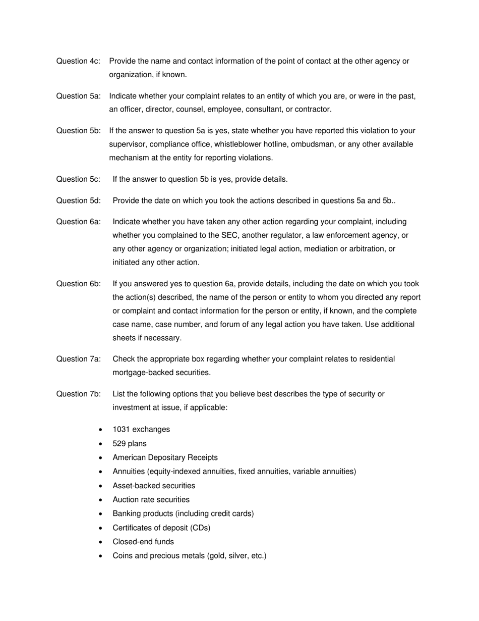 SEC Form 2850 (TCR) Tip, Complaint or Referral, Page 12