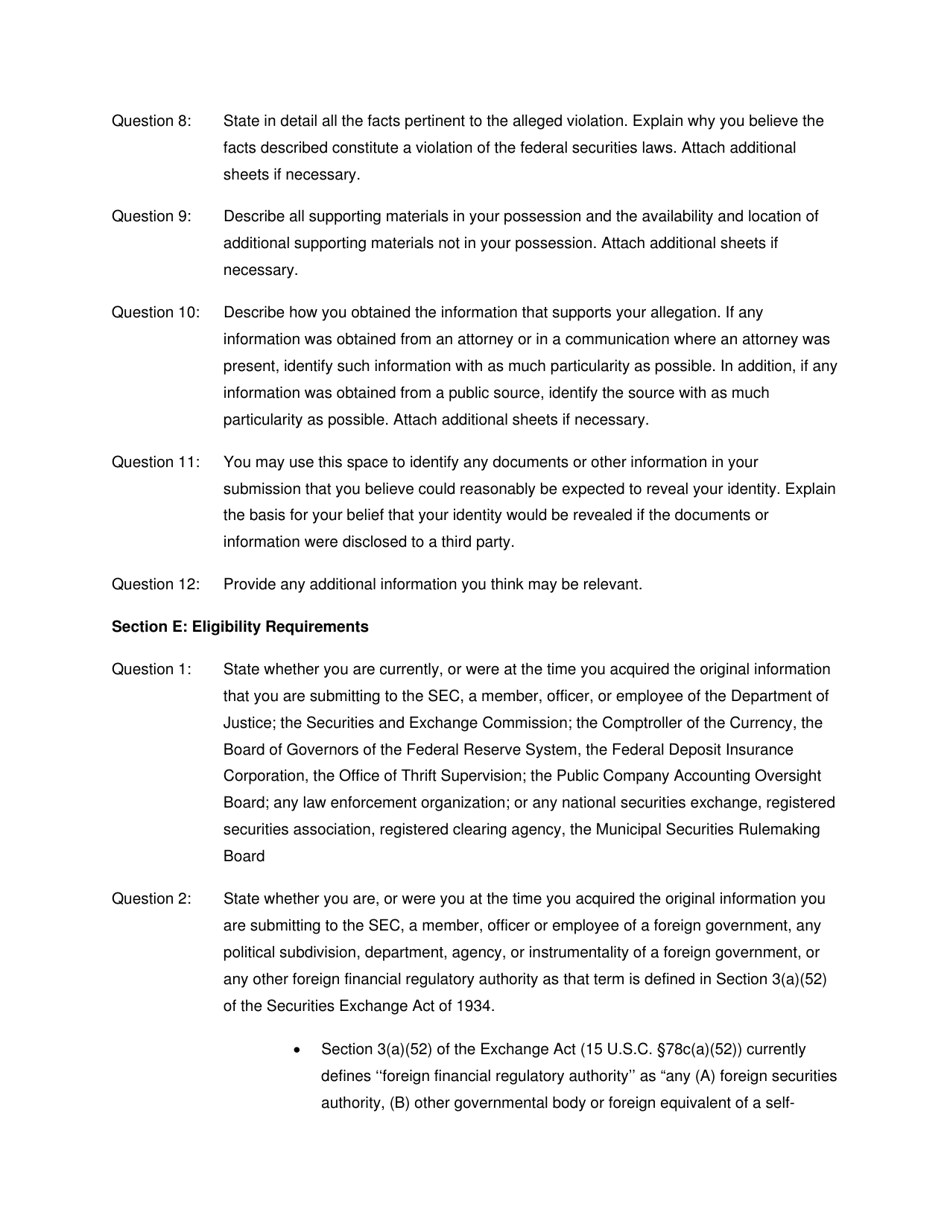 SEC Form 2850 (TCR) Tip, Complaint or Referral, Page 14