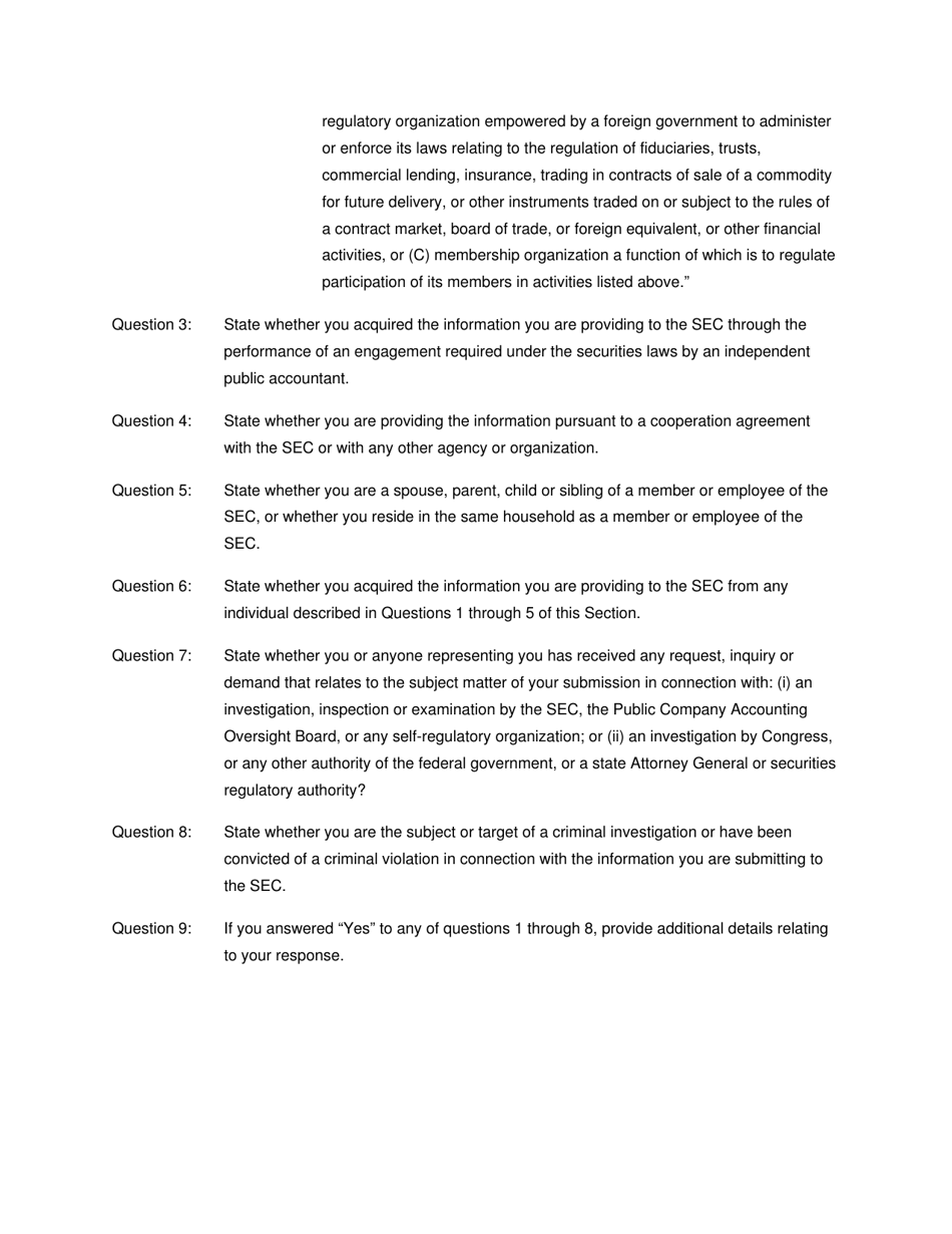 SEC Form 2850 (TCR) Tip, Complaint or Referral, Page 15