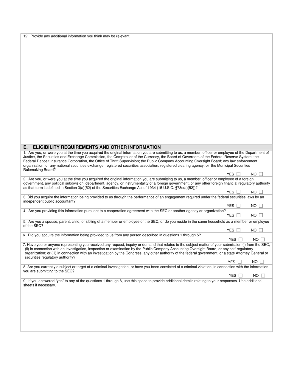 SEC Form 2850 (TCR) Tip, Complaint or Referral, Page 5