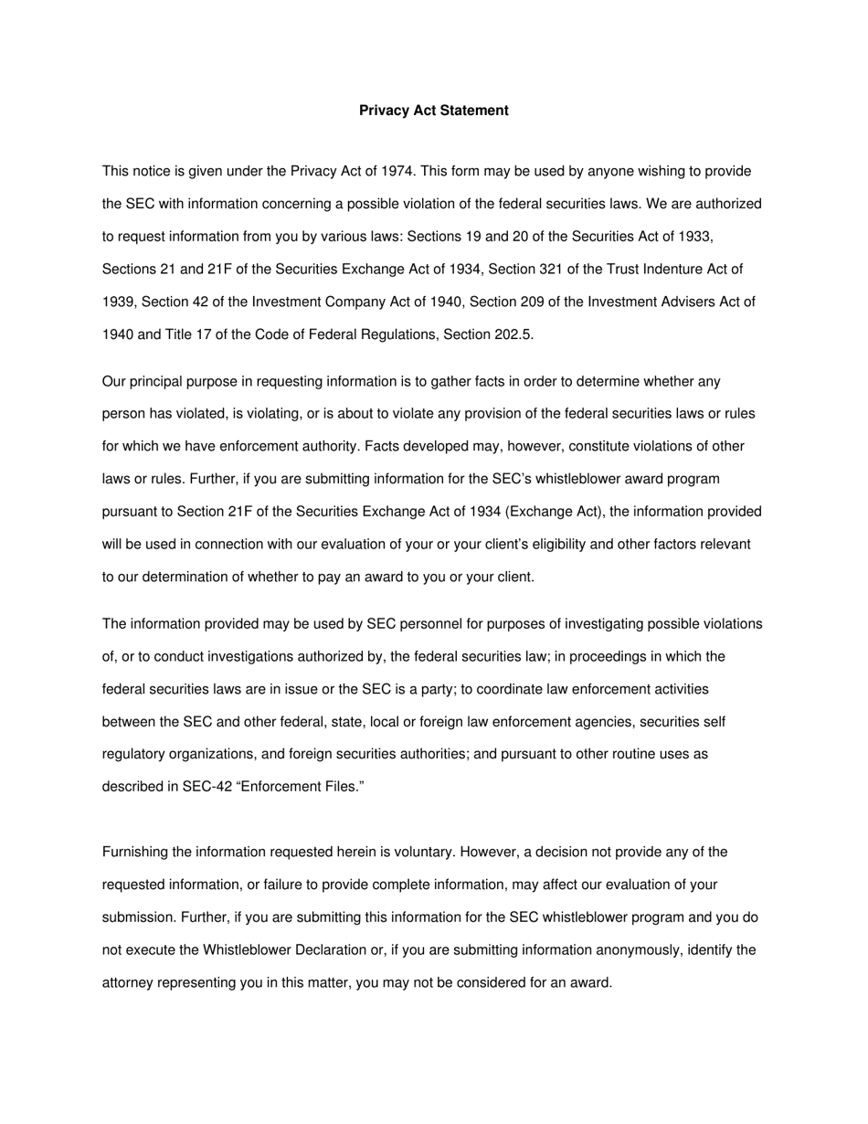 SEC Form 2850 (TCR) Tip, Complaint or Referral, Page 7