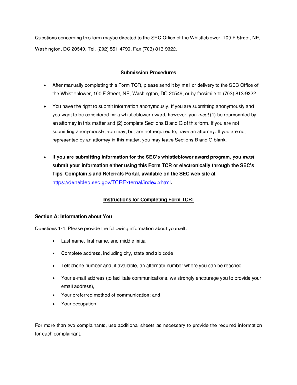 SEC Form 2850 (TCR) Tip, Complaint or Referral, Page 8