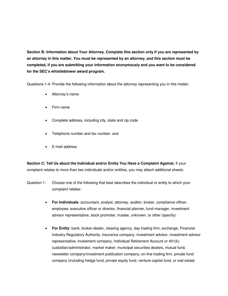 SEC Form 2850 (TCR) Tip, Complaint or Referral, Page 9